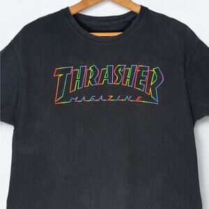 Thrasher Magazine Neon Rainbow Logo T-Shirt Men's M‎ Skateboarding Faded Black